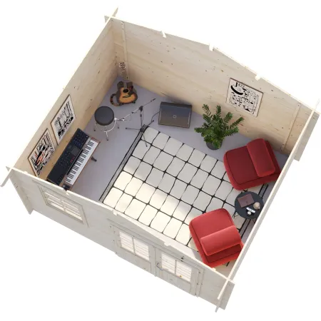 Casetta in Legno 380x320 cm Blockhouse 28 mm Doppia Porta Finestra