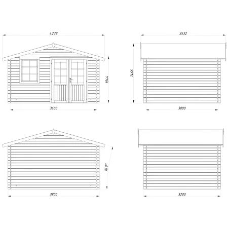 Casetta in Legno 380x320 cm Blockhouse 28 mm Doppia Porta Finestra