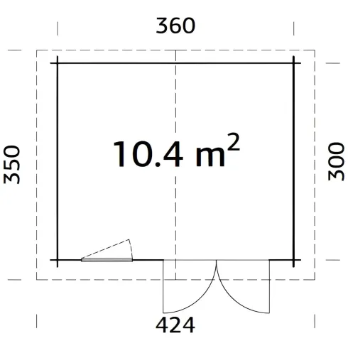 Casetta in Legno 380x320 cm Blockhouse 28 mm Doppia Porta Finestra