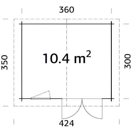 Casetta in Legno 380x320 cm Blockhouse 28 mm Doppia Porta Finestra