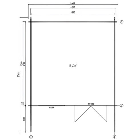 Casetta in Legno 446x446 cm Blockhouse 40 mm Doppia Porta Finestra