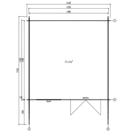 Casetta in Legno 446x446 cm Blockhouse 40 mm Doppia Porta Finestra