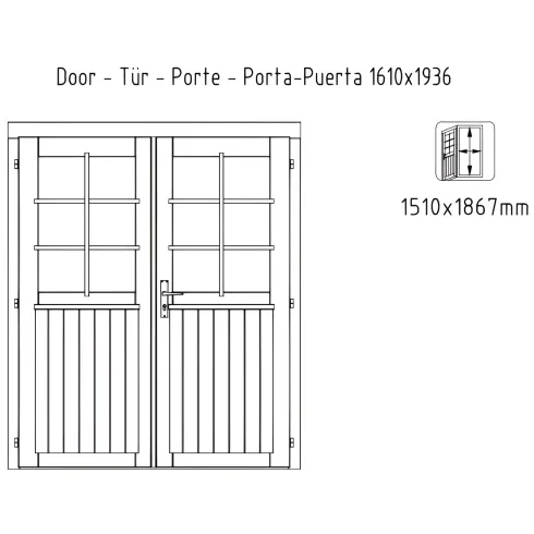 Casetta in Legno 446x446 cm Blockhouse 40 mm Doppia Porta Finestra