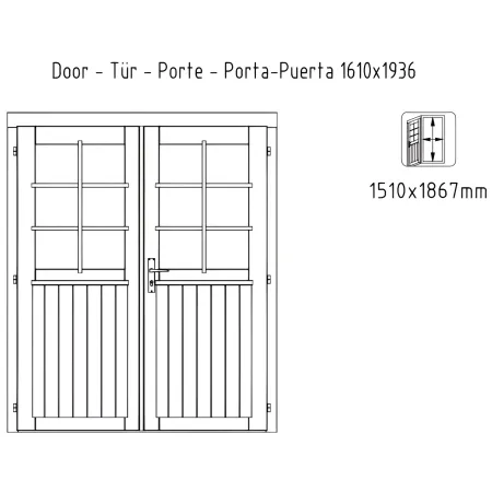 Casetta in Legno 446x446 cm Blockhouse 40 mm Doppia Porta Finestra