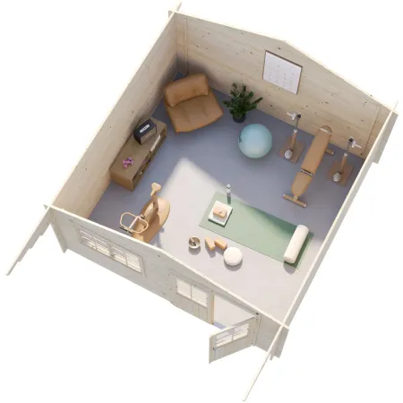Casetta in Legno 446x446 cm Blockhouse 40 mm Doppia Porta Finestra