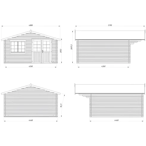 Casetta in Legno 446x446 cm Blockhouse 40 mm Doppia Porta Finestra