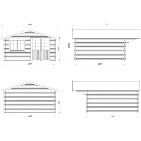 Casetta in Legno 446x446 cm Blockhouse 40 mm Doppia Porta Finestra