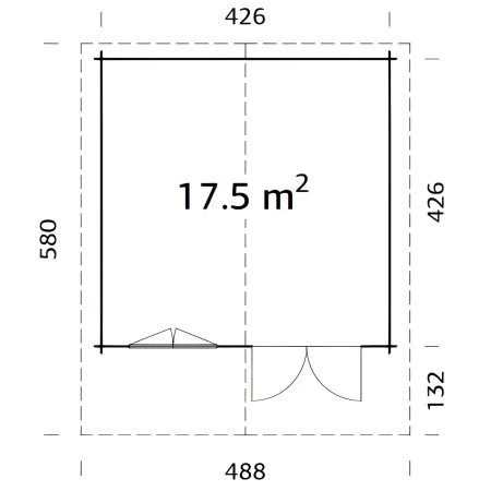 Casetta in Legno 446x446 cm Blockhouse 40 mm Doppia Porta Finestra