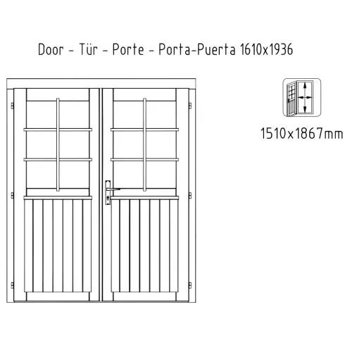 Casetta in Legno 500x445 cm Blockhouse 40 mm Doppia Porta Finestra