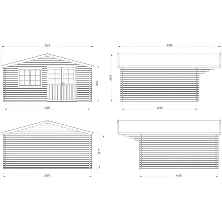 Casetta in Legno 500x445 cm Blockhouse 40 mm Doppia Porta Finestra
