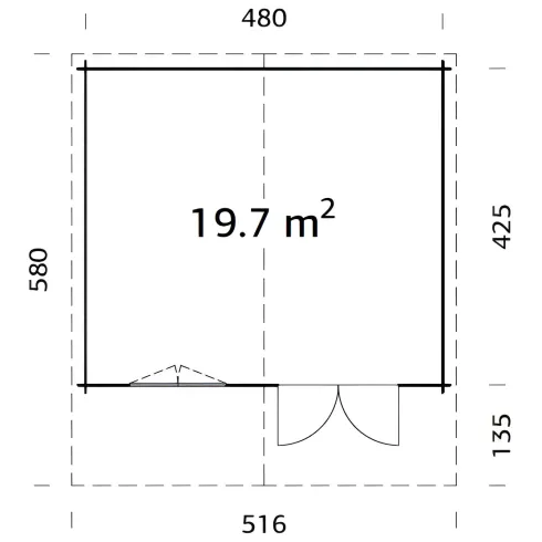 Casetta in Legno 500x445 cm Blockhouse 40 mm Doppia Porta Finestra