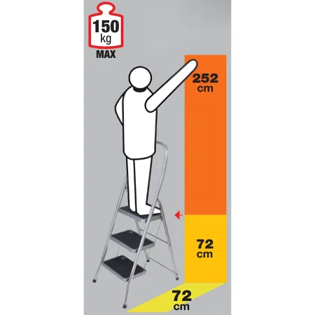 Sgabello Scaletta Pieghevole Facal 3 Gradini 37x25 Acciaio Nero Salvaspazio