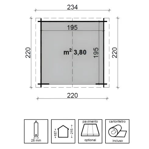 Casetta 2.2x2.2 in Legno 28 mm da Giardino Blockhouse