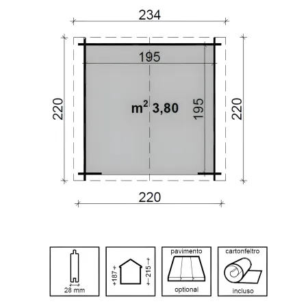 Casetta 2.2x2.2 in Legno 28 mm da Giardino Blockhouse