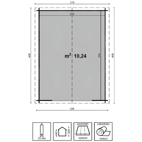 Casetta in Legno da Giardino 3x4 metri Blockhouse 28mm