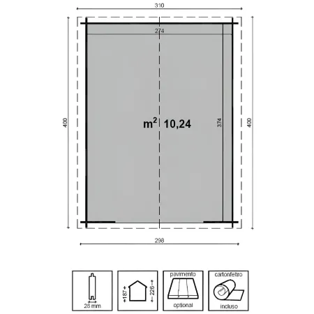Casetta in Legno da Giardino 3x4 metri Blockhouse 28mm