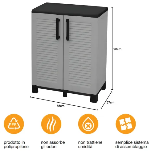 Armadio da Esterno Basso 68x37x90 cm Ripiano Regolabile Antipioggia