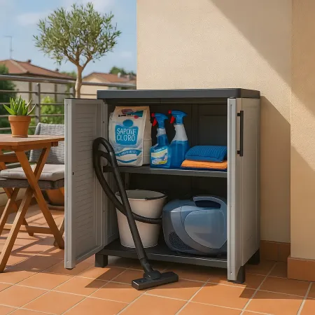 Armadio da Esterno Basso 68x37x90 cm Ripiano Regolabile Antipioggia