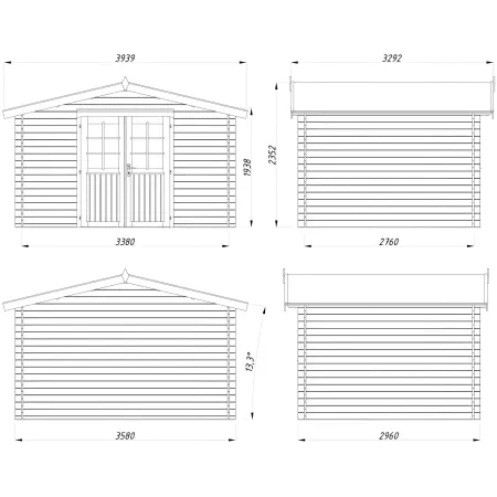 Casetta in Legno Impregnato 358x296 cm Blockhouse 28 mm Porta Doppia