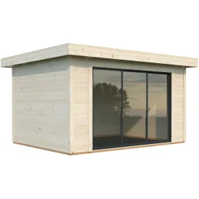 Casetta in Legno Naturale 28 mm 385x291 cm Porta Scorrevole in Vetro