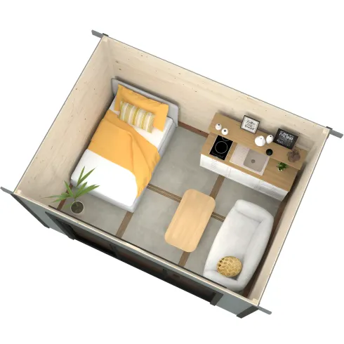 Casetta in Legno Naturale 28 mm 385x291 cm Porta Scorrevole in Vetro