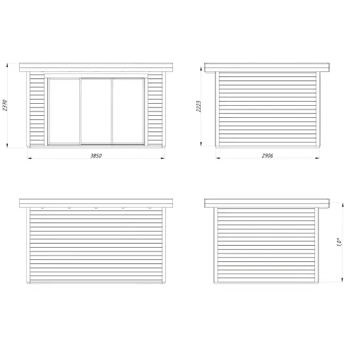 Casetta in Legno Naturale 28 mm 385x291 cm Porta Scorrevole in Vetro