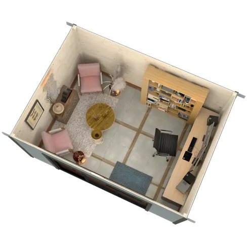 Casetta in Legno Naturale 28 mm 450x330 cm Porta Scorrevole in Vetro