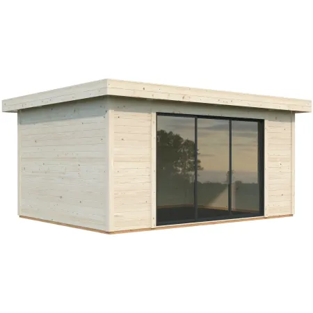 Casetta in Legno Naturale 28 mm 450x330 cm Porta Scorrevole in Vetro