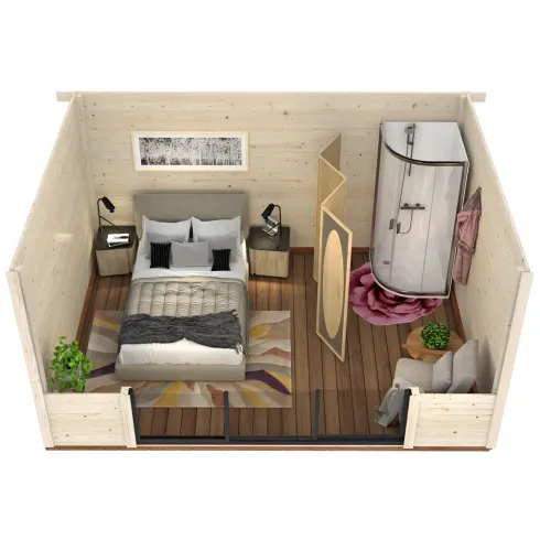 Casetta in Legno Naturale 28 mm 450x330 cm Porta Scorrevole in Vetro