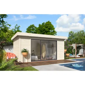 Casetta in Legno Naturale 28 mm 450x330 cm Porta Scorrevole in Vetro 2