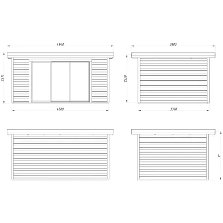Casetta in Legno Naturale 28 mm 450x330 cm Porta Scorrevole in Vetro