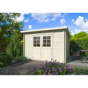 Casetta in Legno Naturale 28 mm 322x292 cm Blockhouse Doppia Porta 2