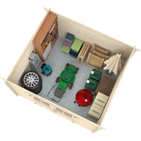 Casetta in Legno Naturale 28 mm 322x292 cm Blockhouse Doppia Porta