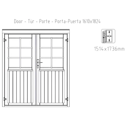 Casetta in Legno Naturale 28 mm 322x292 cm Blockhouse Doppia Porta