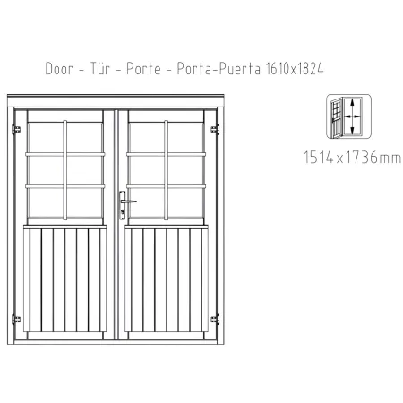 Casetta in Legno Naturale 28 mm 322x292 cm Blockhouse Doppia Porta