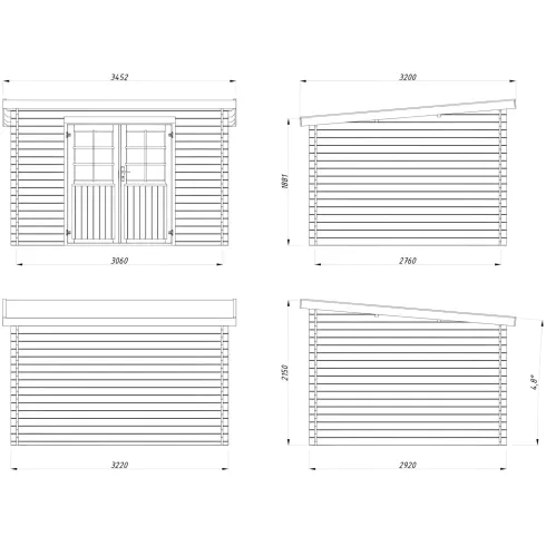 Casetta in Legno Naturale 28 mm 322x292 cm Blockhouse Doppia Porta
