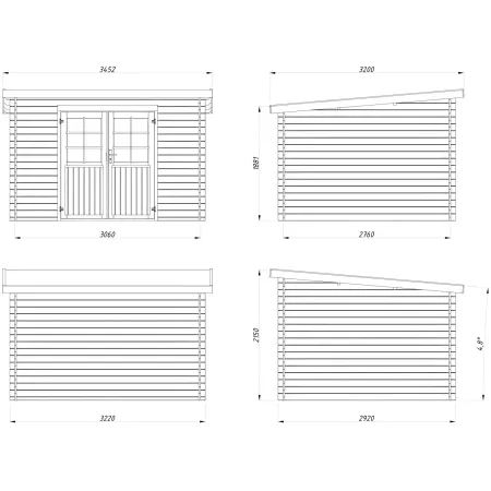 Casetta in Legno Naturale 28 mm 322x292 cm Blockhouse Doppia Porta