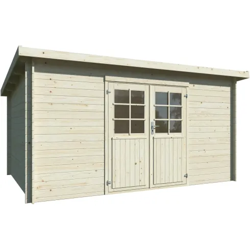 Casetta in Legno Naturale 28 mm 406x292 cm Blockhouse Doppia Porta