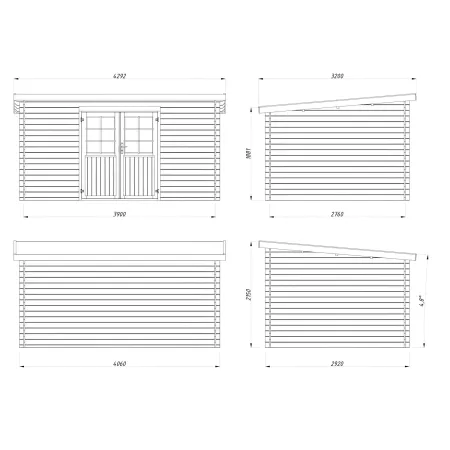 Casetta in Legno Naturale 28 mm 406x292 cm Blockhouse Doppia Porta