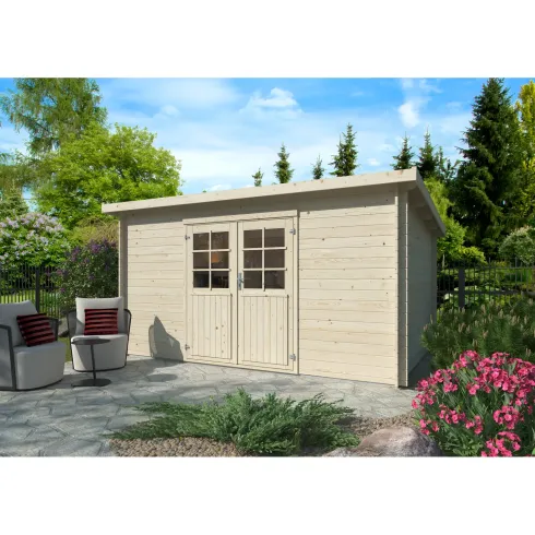 Casetta in Legno Naturale 28 mm 406x292 cm Blockhouse Doppia Porta