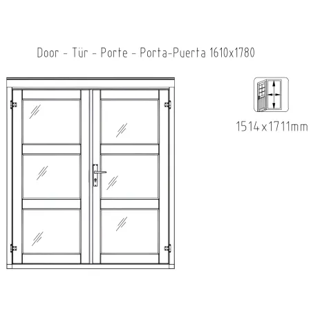 Casetta in Legno 28 mm 385x282 cm Blockhouse Porta Doppia Finestra