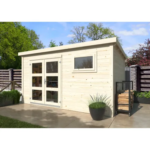 Casetta in Legno 28 mm 385x282 cm Blockhouse Porta Doppia Finestra