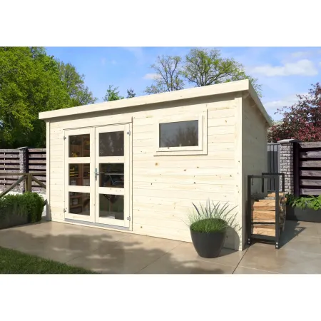 Casetta in Legno 28 mm 385x282 cm Blockhouse Porta Doppia Finestra