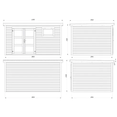Casetta in Legno 28 mm 385x282 cm Blockhouse Porta Doppia Finestra