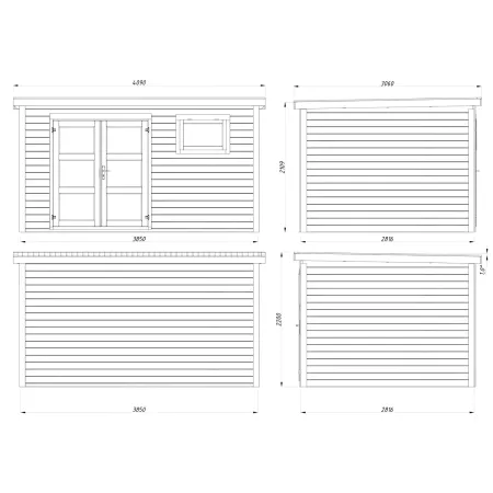 Casetta in Legno 28 mm 385x282 cm Blockhouse Porta Doppia Finestra