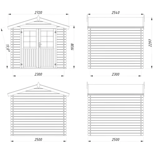 Casetta in Legno Impregnato 250x250 cm Blockhouse 28 mm Porta Doppia