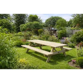 Tavolo Picnic in Legno 239x161x72 con 2 Panche Integrate da Esterno 2