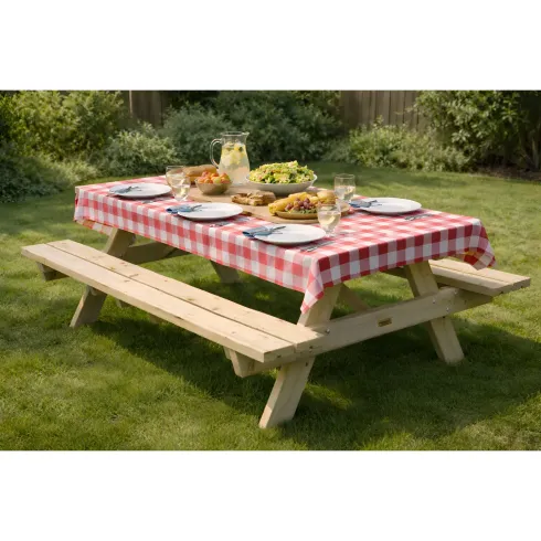 Tavolo Picnic in Legno 239x161x72 con 2 Panche Integrate da Esterno