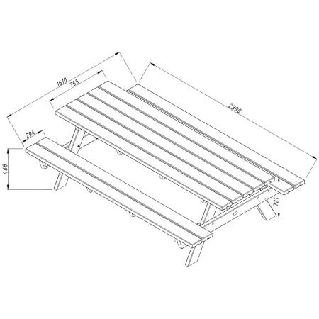 Tavolo Picnic in Legno 239x161x72 con 2 Panche Integrate da Esterno