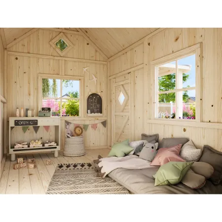 Casetta per Bambini in Legno 233x157 cm da Esterno con Porta Finestre